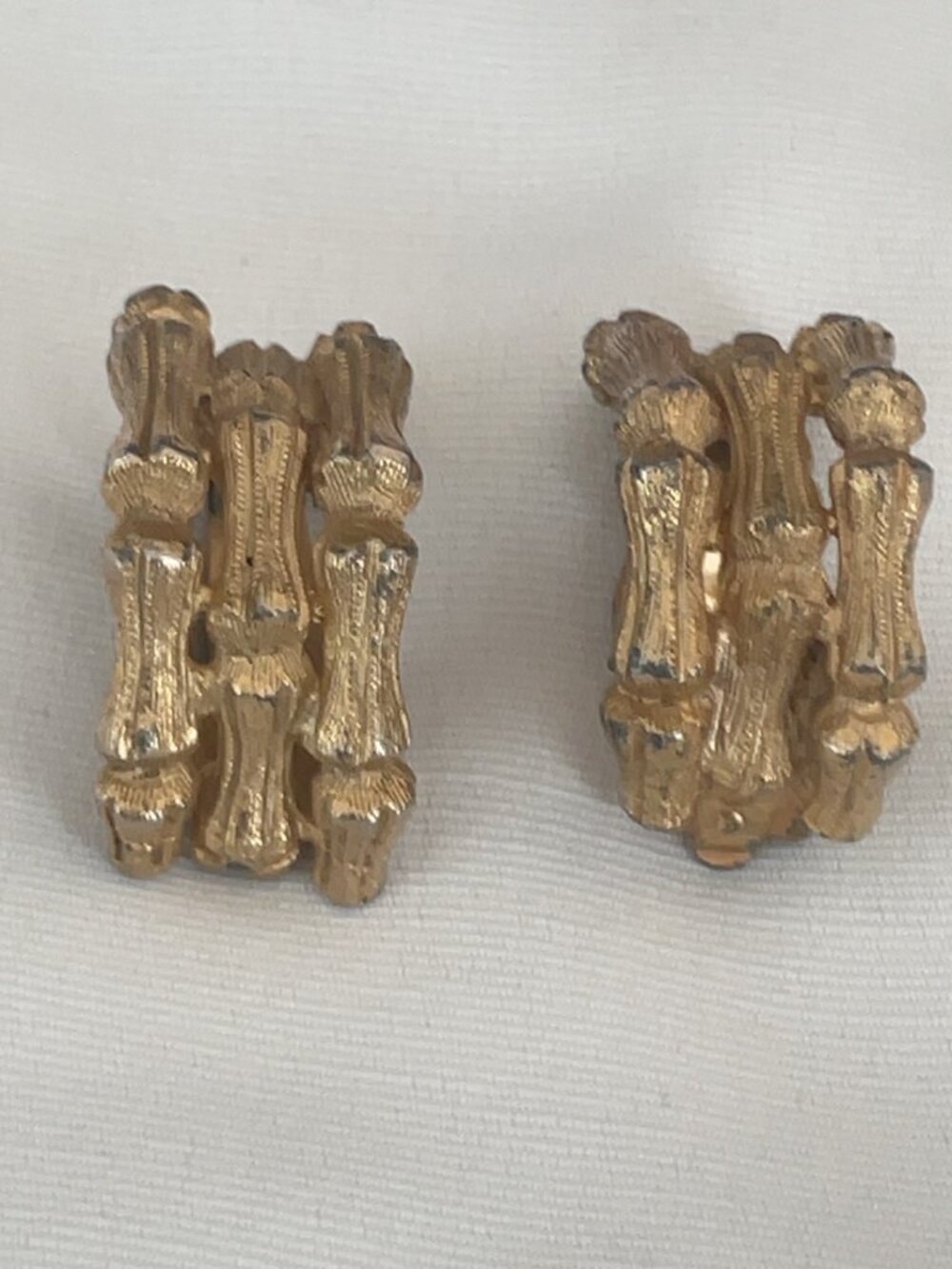 Vintage LES BERNARD Gold Tone Bamboo Clip-On Earrings